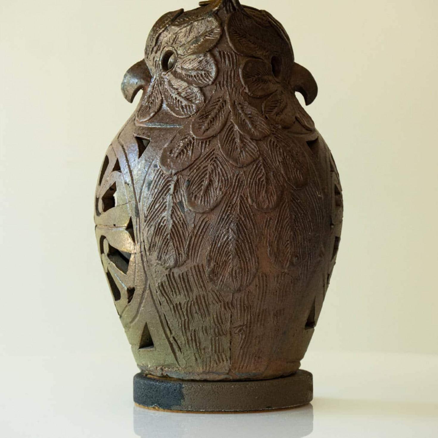 Lámpara de mesa de cerámica Búho, pantalla nueva de René Houben, 1970 en Bueno estado para la venta en Rijssen, NL