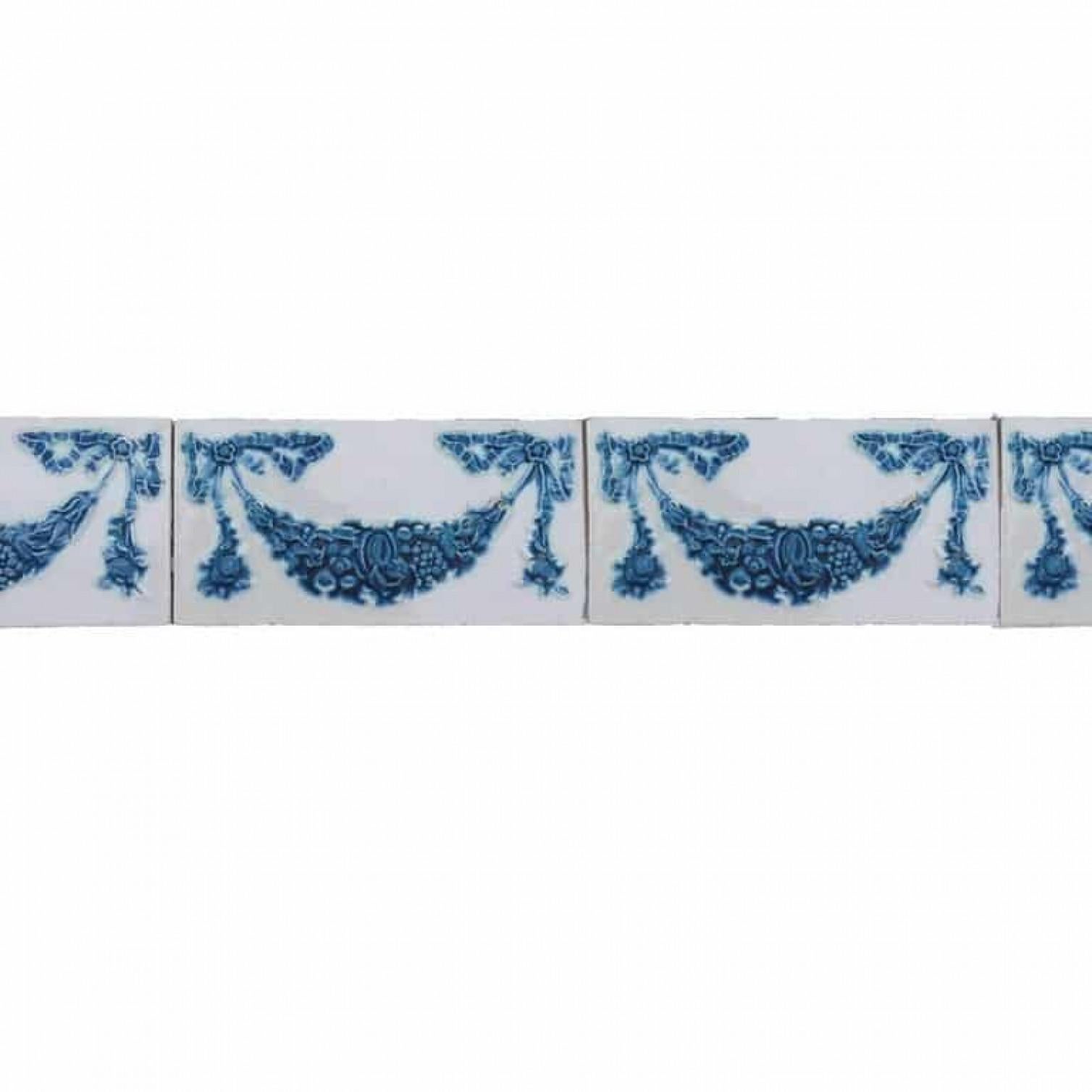 Belgian Set of 50 Hand Painted Ceramic Relief Tiles by Societe Morialme, 1895 For Sale