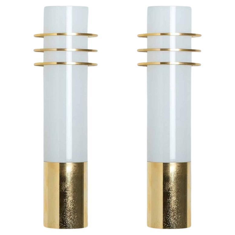 Pair of Opaline Glass Wall Lights by Glashütte Limburg, 1960 For Sale