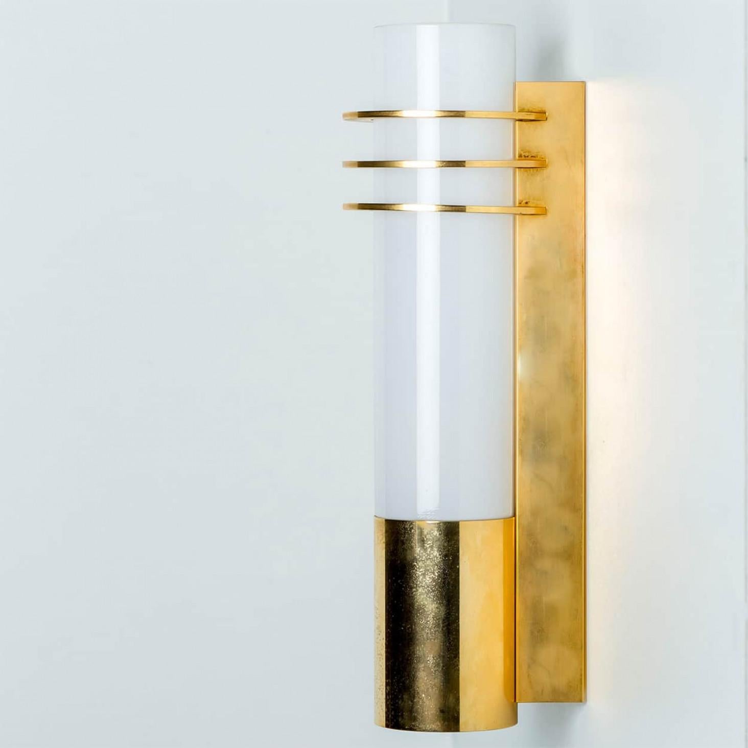 Mid-Century Modern Pair of Opaline Glass Wall Lights by Glashütte Limburg, 1960 For Sale
