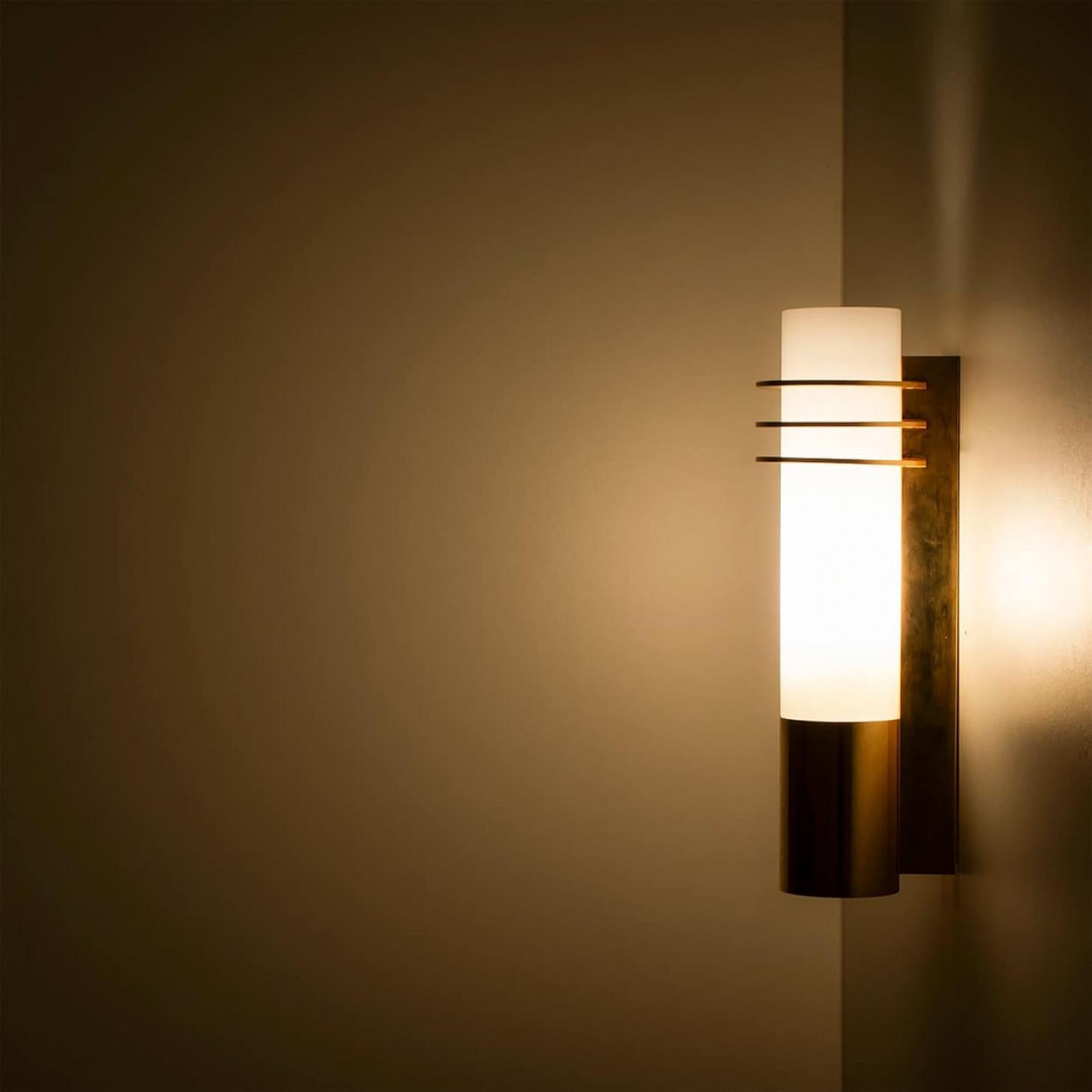 Mid-20th Century Pair of Opaline Glass Wall Lights by Glashütte Limburg, 1960 For Sale