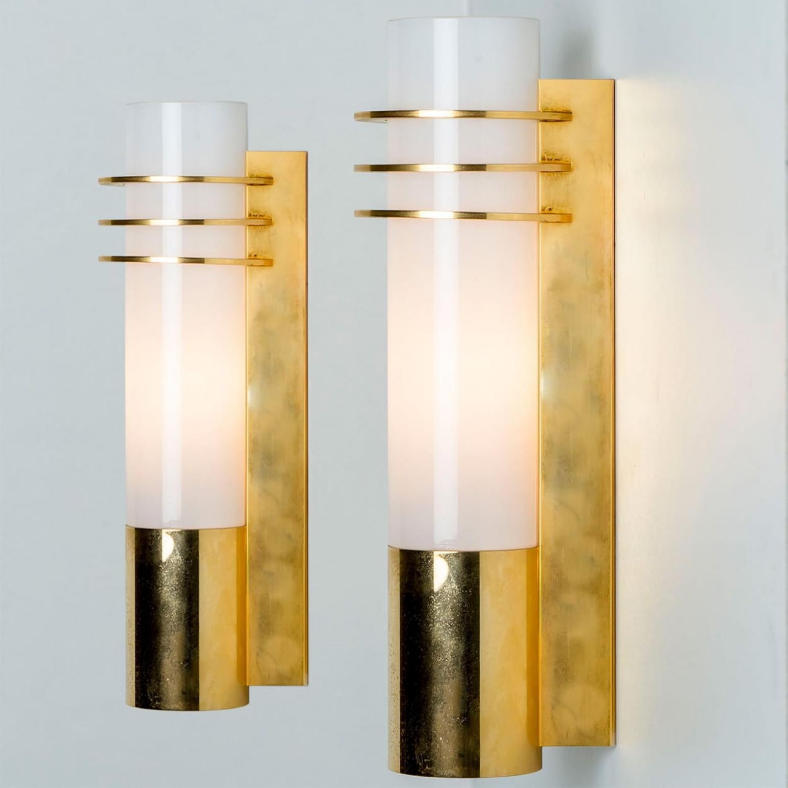 German Pair of Opaline Glass Wall Lights by Glashütte Limburg, 1960 For Sale