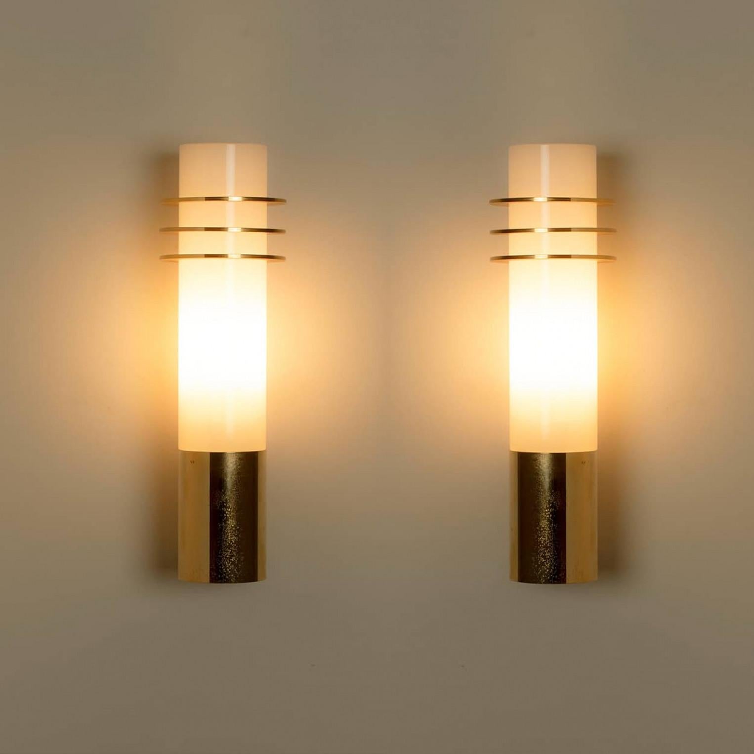 Pair of Opaline Glass Wall Lights by Glashütte Limburg, 1960 For Sale 1