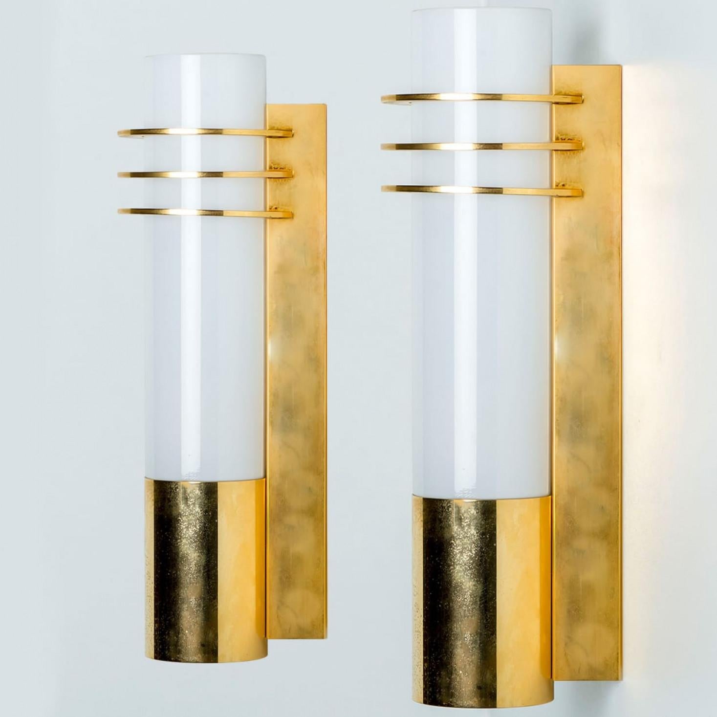 Pair of Opaline Glass Wall Lights by Glashütte Limburg, 1960 For Sale 4