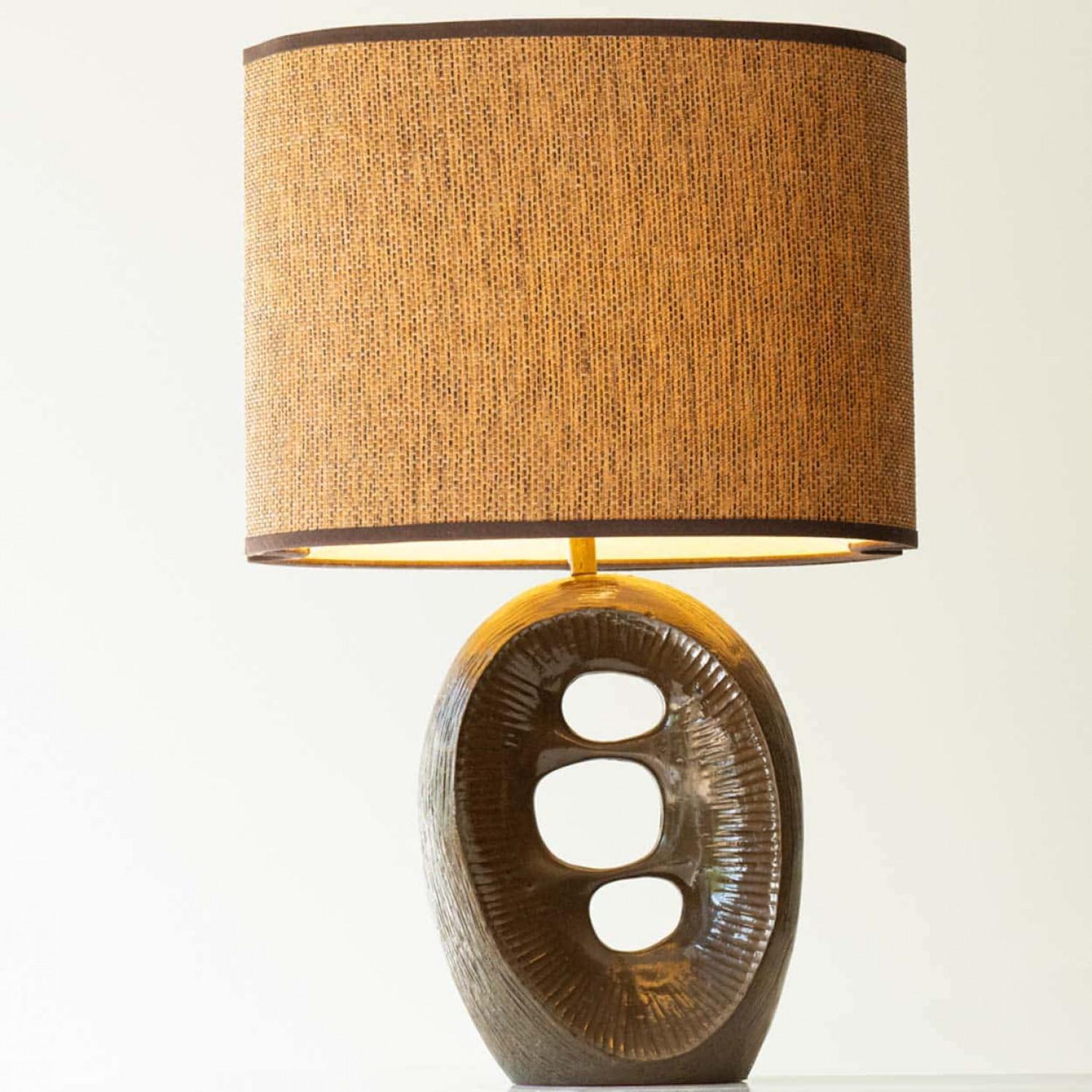 Bronze Abstract Table Lamp, New Lampshade by R. Houben, 1960 In Good Condition For Sale In Rijssen, NL