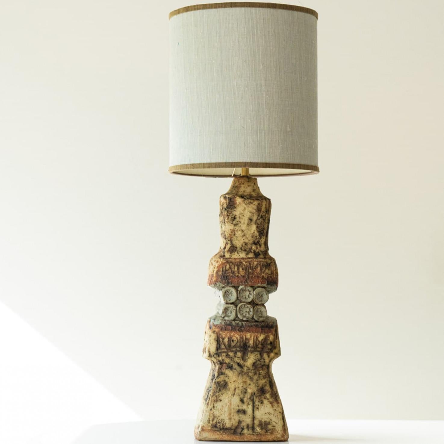 Large Ceramic Table Lamp by B. Rooke, New Lampshade by R. Houben, 1970 For Sale 1