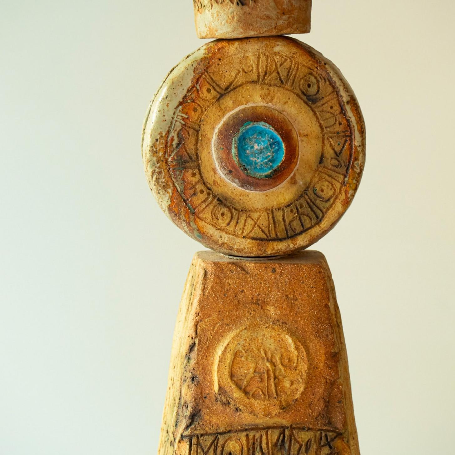 XL Ceramic Table Lamp by B. Rooke, New Blue Lampshade by R. Houben, 1970 In Good Condition For Sale In Rijssen, NL