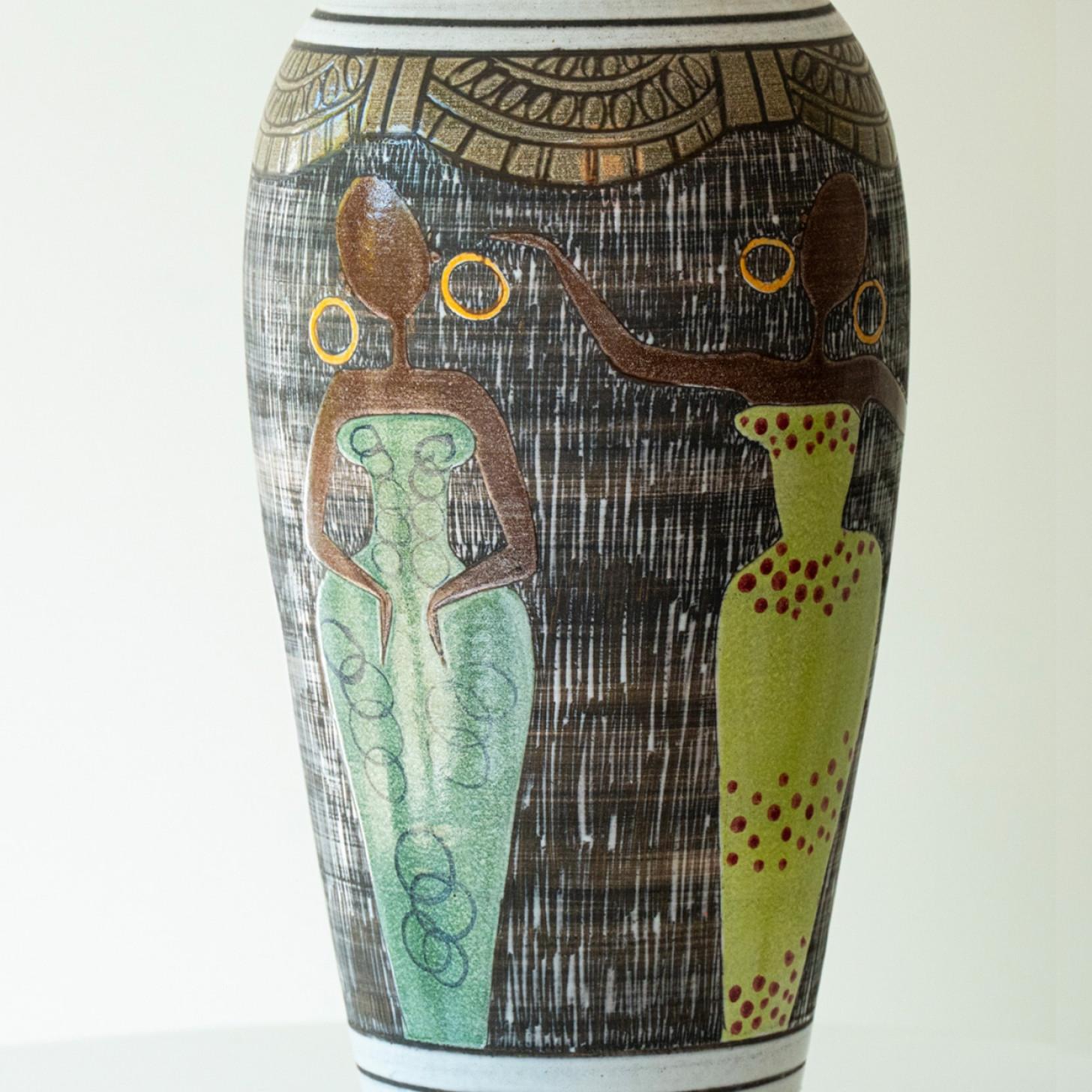 Other XL Multi Color Ceramic FLoor Table Lamp, Silk Lampshade by R. Houben For Sale