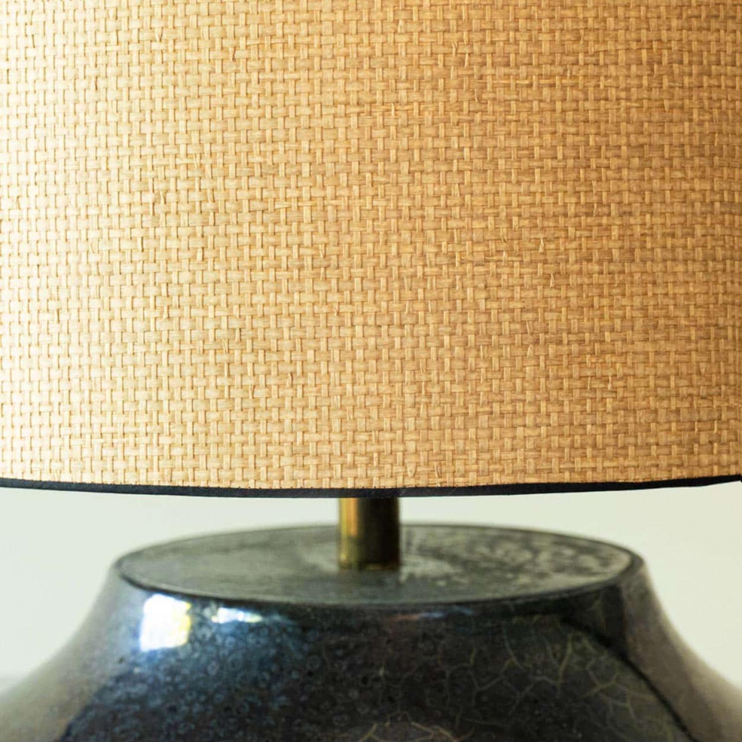 XL Ceramic Floor Table Lamp Cool Grey Blue, New Sand Silk Lampshade by R. Houben For Sale 2