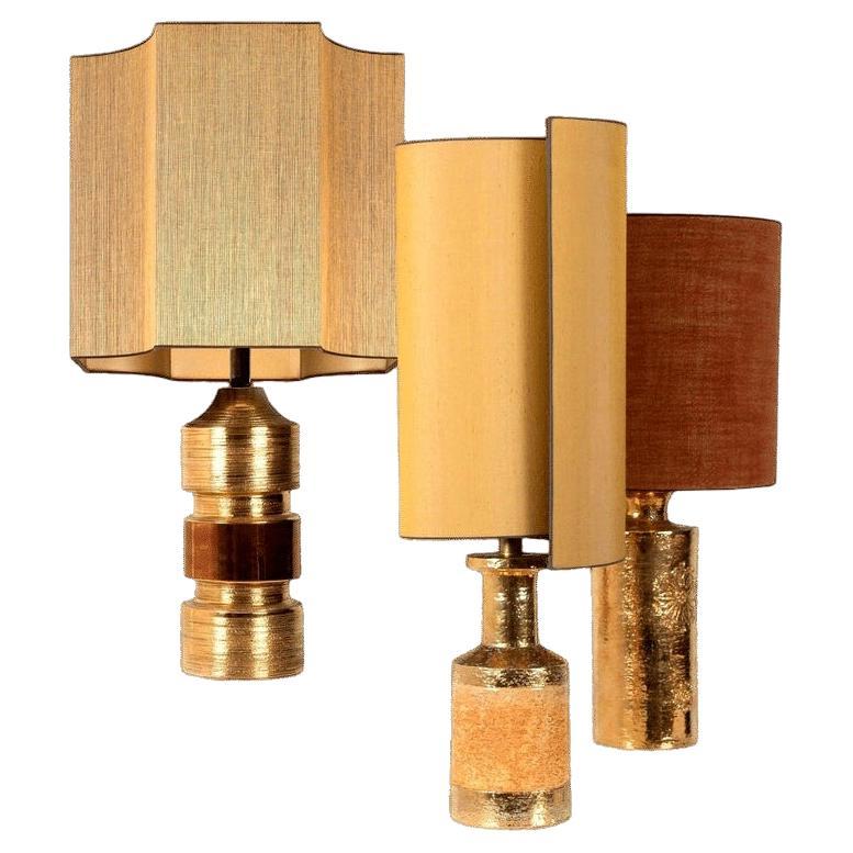 1 of the 3 Bitossi Table Lamps, with Custom Made Silk Shades by Rene Houben