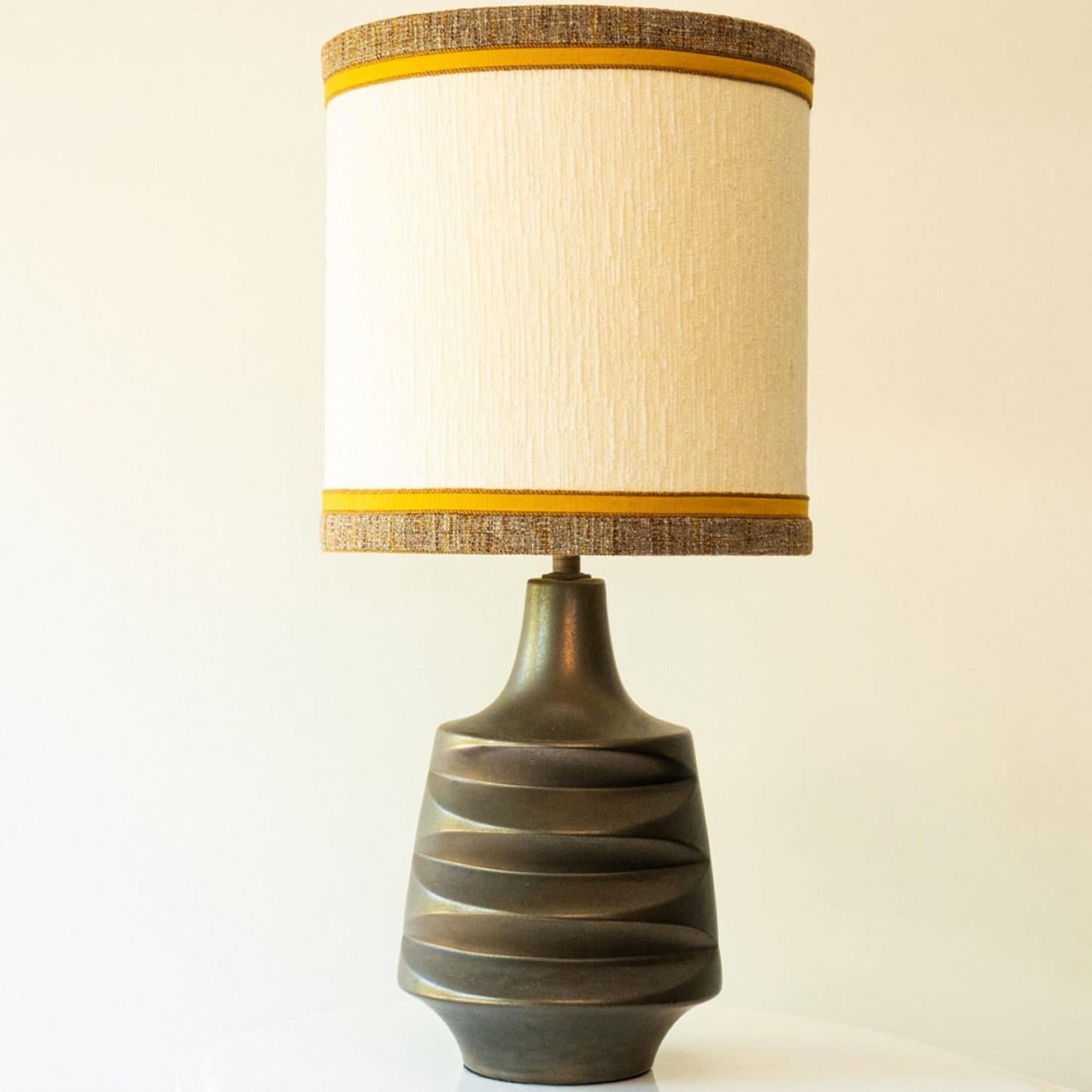 XL Brown Ceramic Floor Table Lamp, New Lampshade by R. Houben, 1970 For Sale 1
