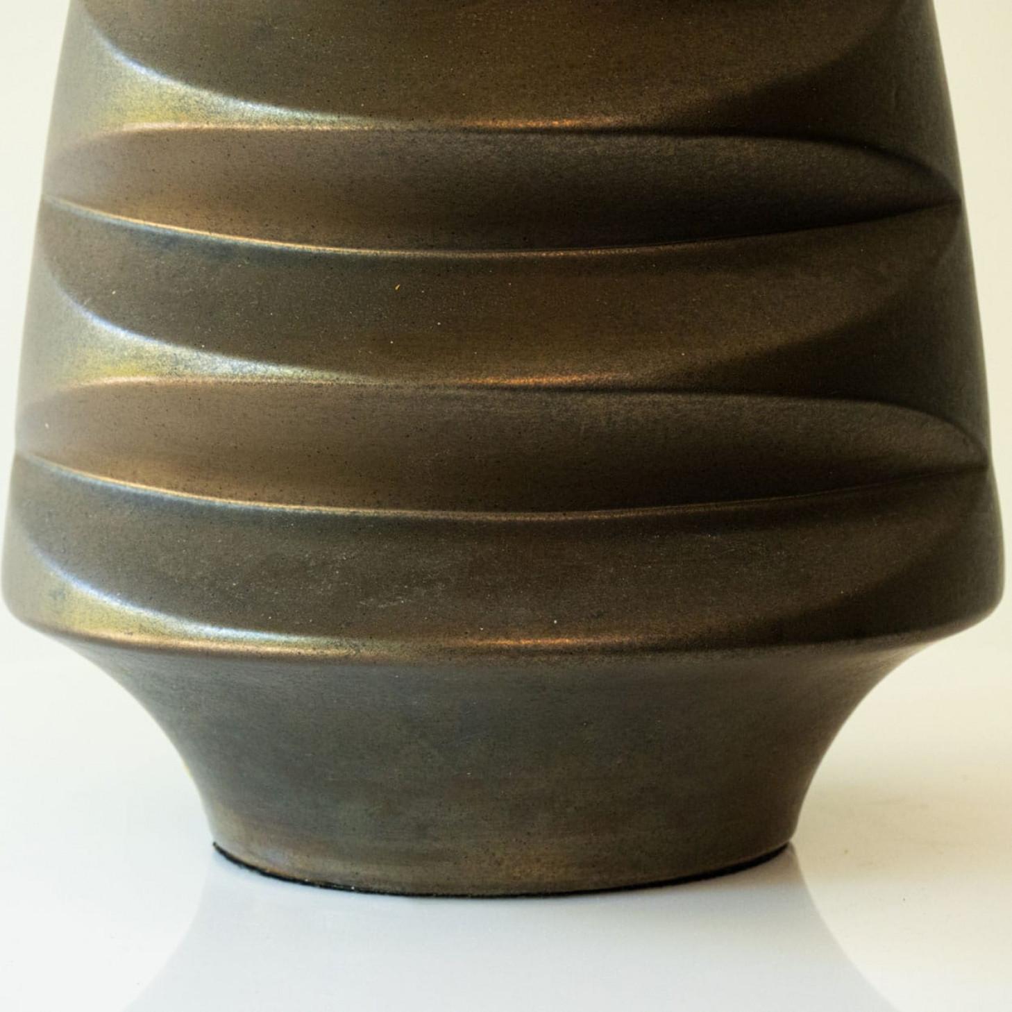 Other XL Brown Ceramic Floor Table Lamp, New Lampshade by R. Houben, 1970 For Sale