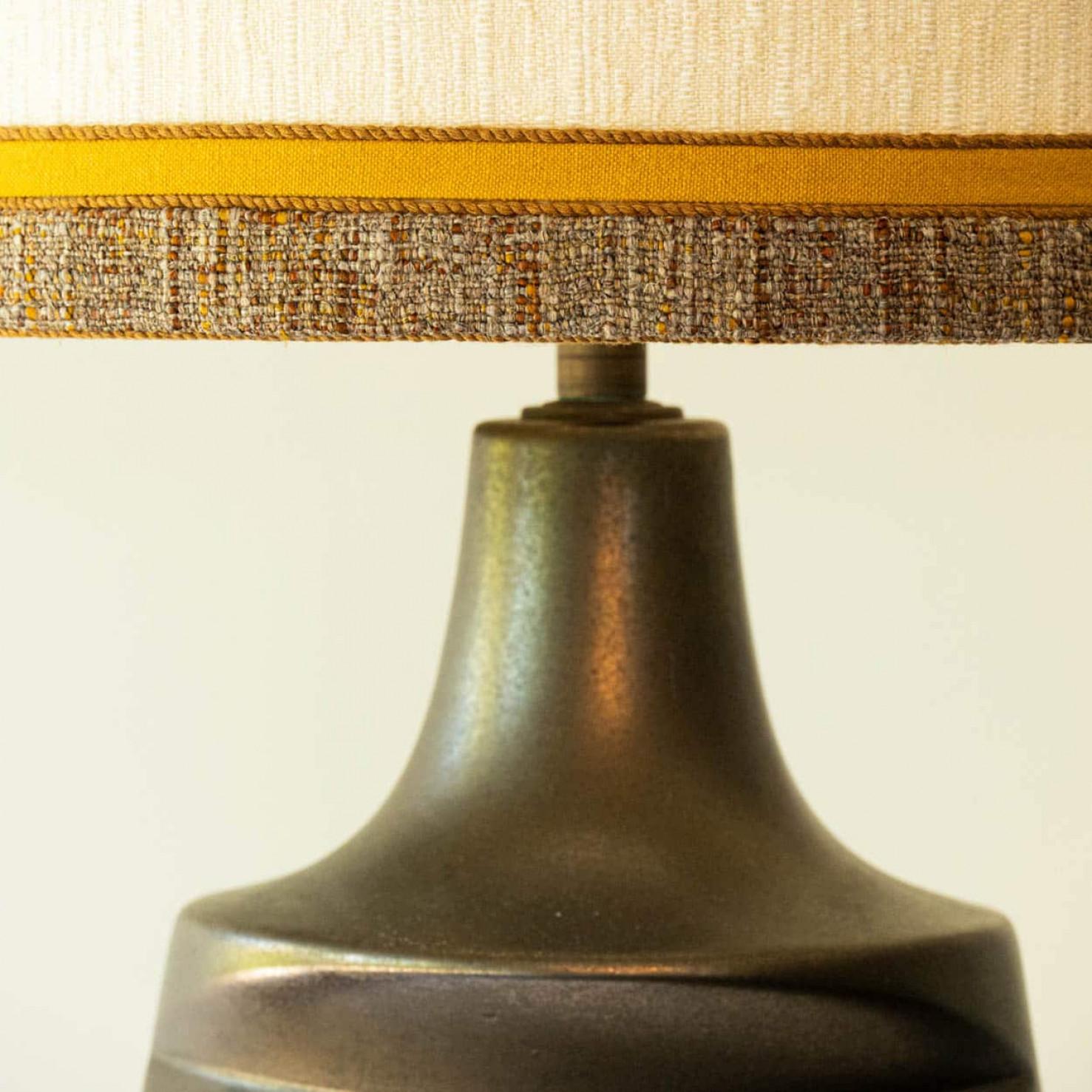 Mid-Century Modern XL Brown Ceramic Floor Table Lamp, New Lampshade by R. Houben, 1970 For Sale