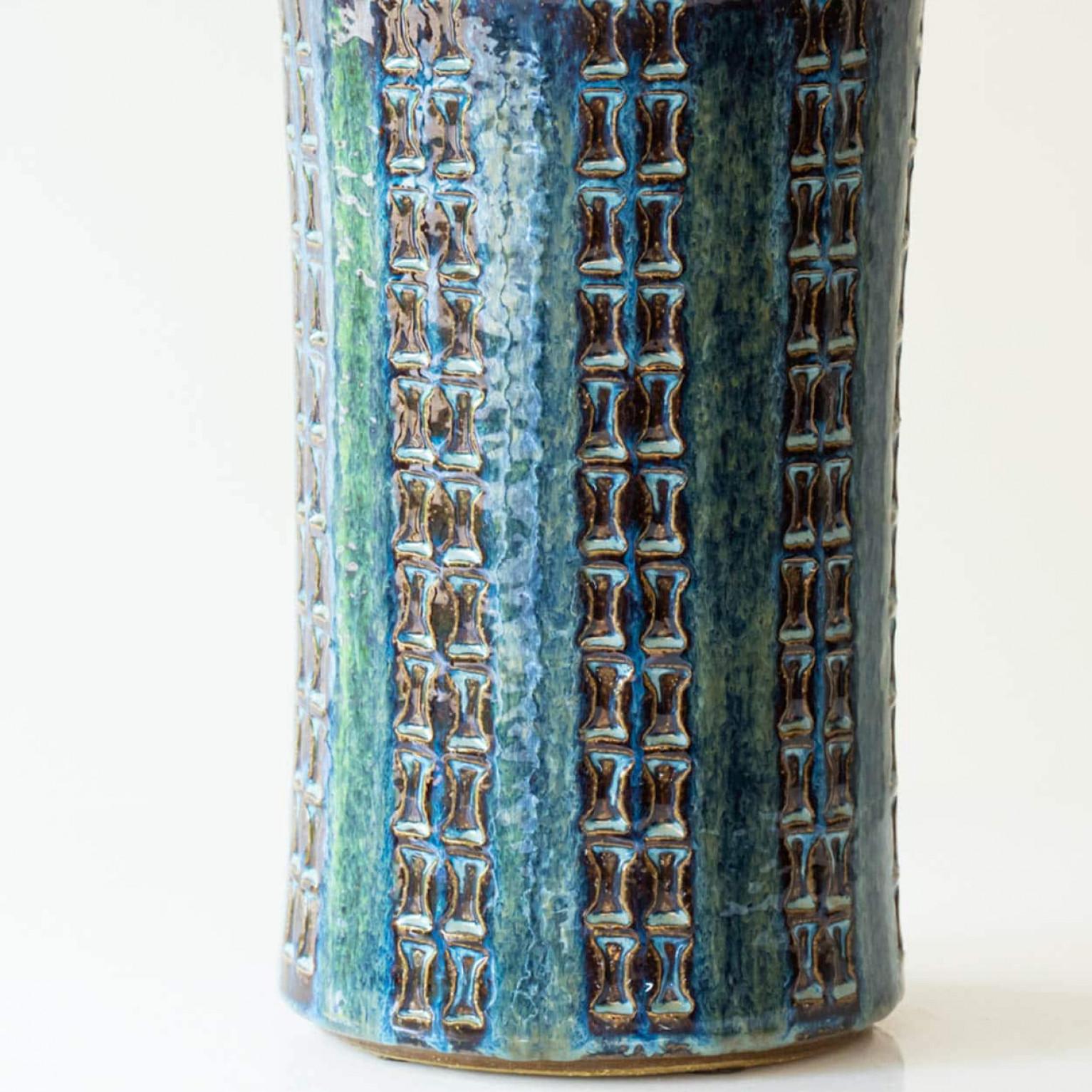 Other Teal Blue Ceramic Table Lamp, Lampshade by R. Houben, 1970 For Sale