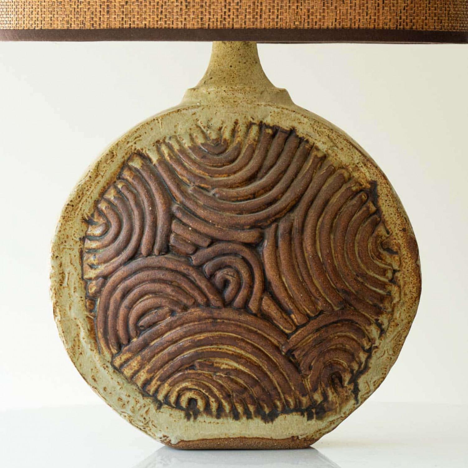 Round Ceramic B. Rooke Table Lamp, New Lampshade by R. Houben, 1970 In Good Condition For Sale In Rijssen, NL