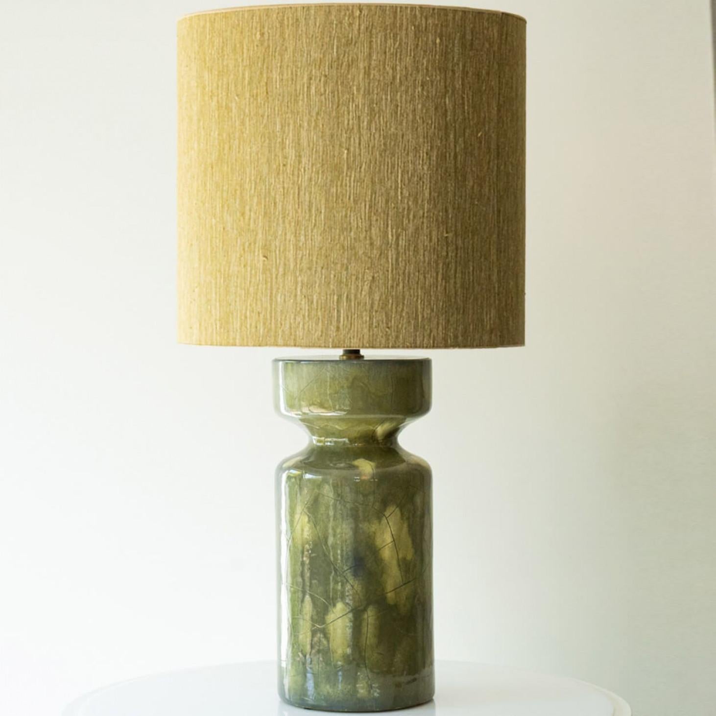 Large Green Ceramic Table Lamp, New Lampshade by R. Houben, 1970 In Good Condition For Sale In Rijssen, NL