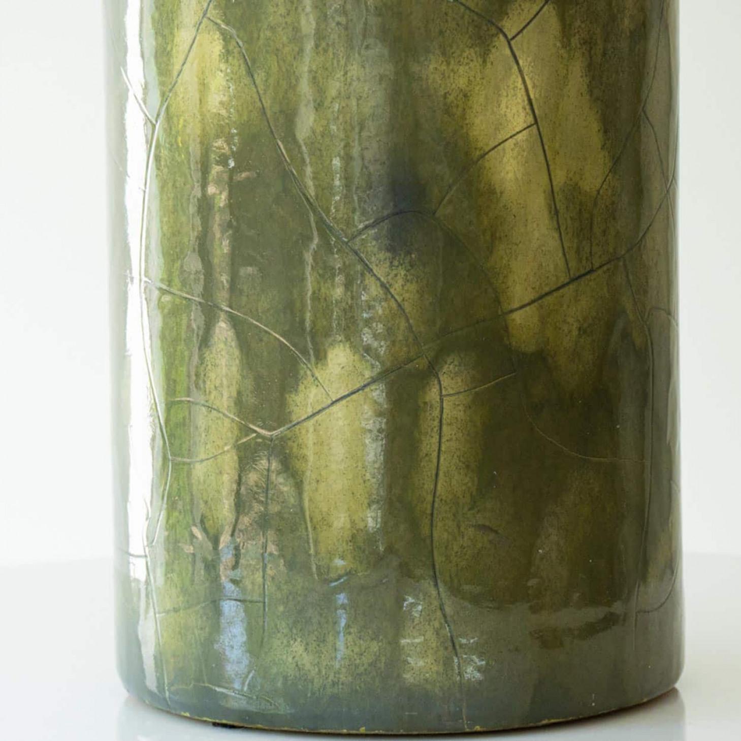 Mid-Century Modern Large Green Ceramic Table Lamp, New Lampshade by R. Houben, 1970 For Sale
