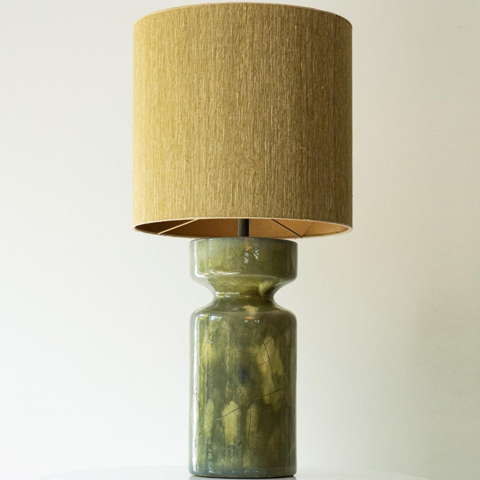 Late 20th Century Large Green Ceramic Table Lamp, New Lampshade by R. Houben, 1970 For Sale