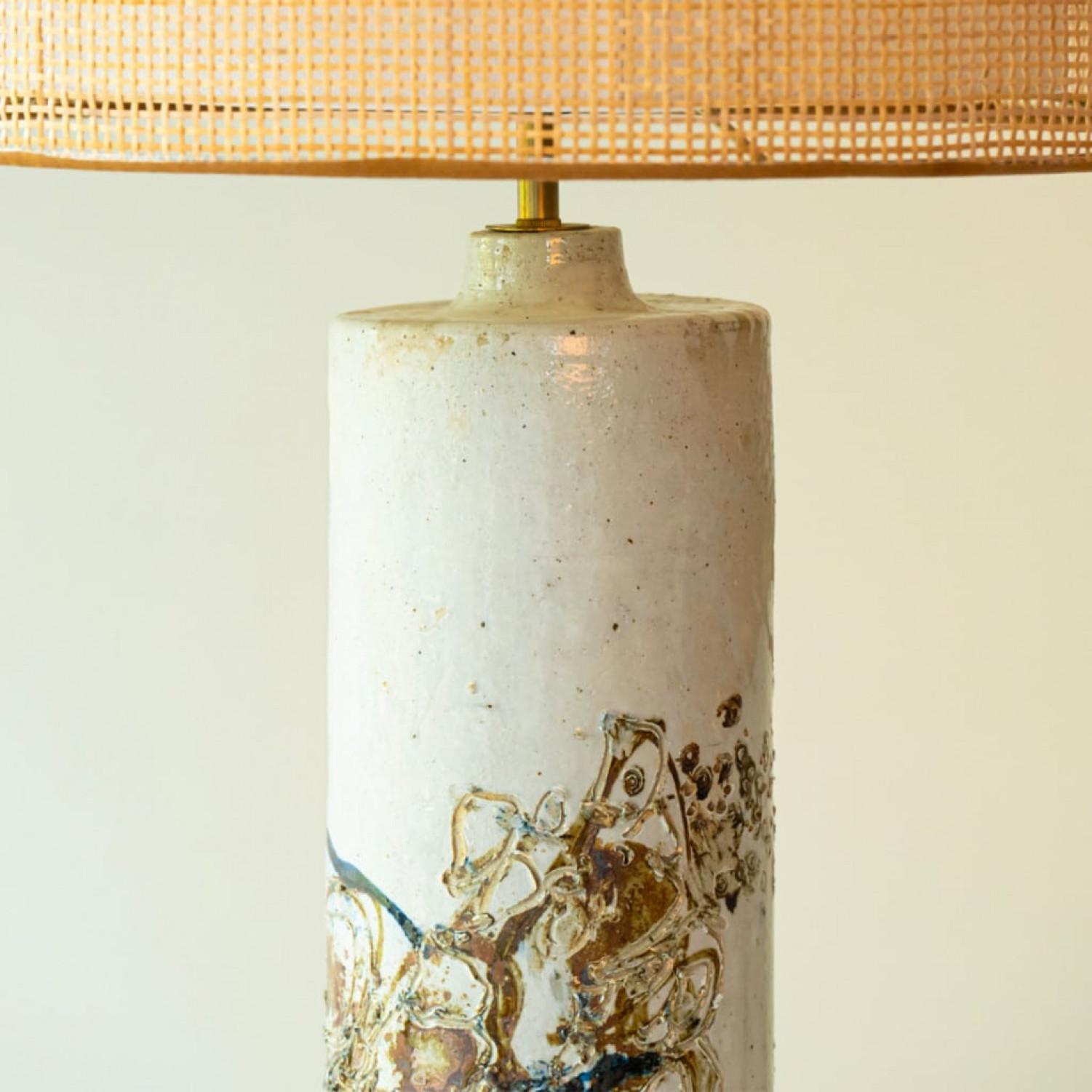 Multicolor Textured Ceramic Floor Table Lamp, Natural Lampshade by R. Houben For Sale 2