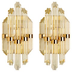 Pair of Clear Gold Glass Sconces in the style of Venini, Italy 1970