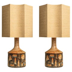 1 of the 2 Grey and Brown Ceramic Table Lamps, Soholm Denmark 1960s