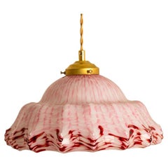 Ciondolo in vetro soffiato a mano di Murano Art Deco increspato Rosa Bianco, 1970