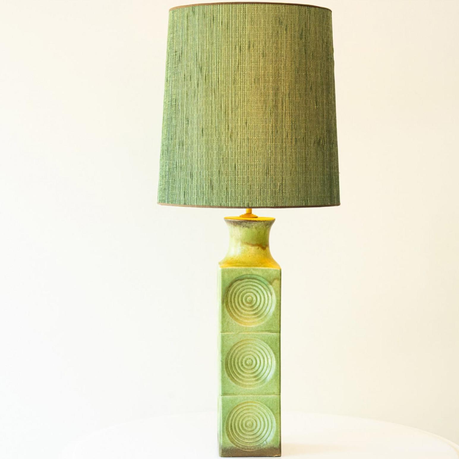 Large Green Ceramic Floor Table Lamp, New Lampshade by R. Houben, 1970s For Sale 1