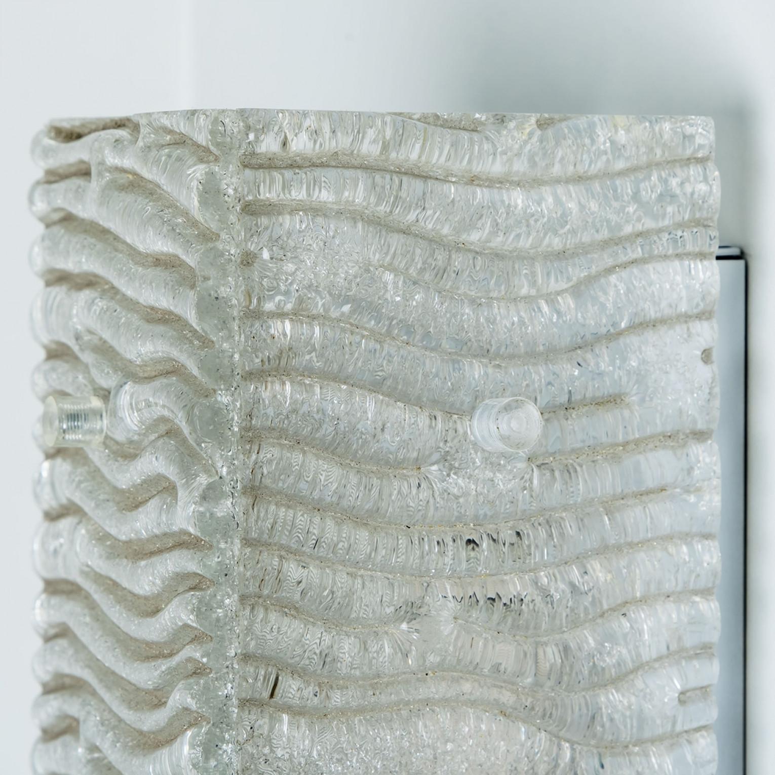 German Several XL Structured Kaiser Glass and White Metal Wall Lights For Sale