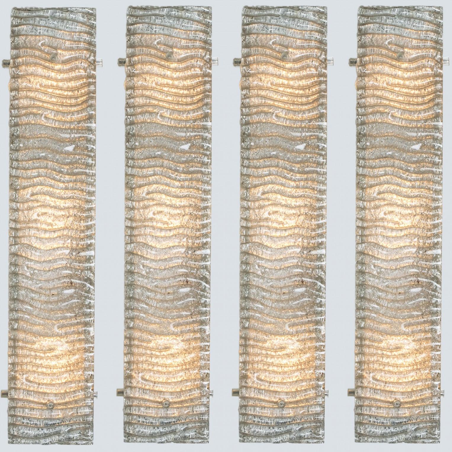 Mid-20th Century Several XL Structured Kaiser Glass and White Metal Wall Lights For Sale