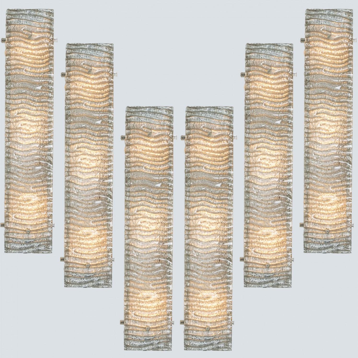 Several XL Structured Kaiser Glass and White Metal Wall Lights For Sale 1