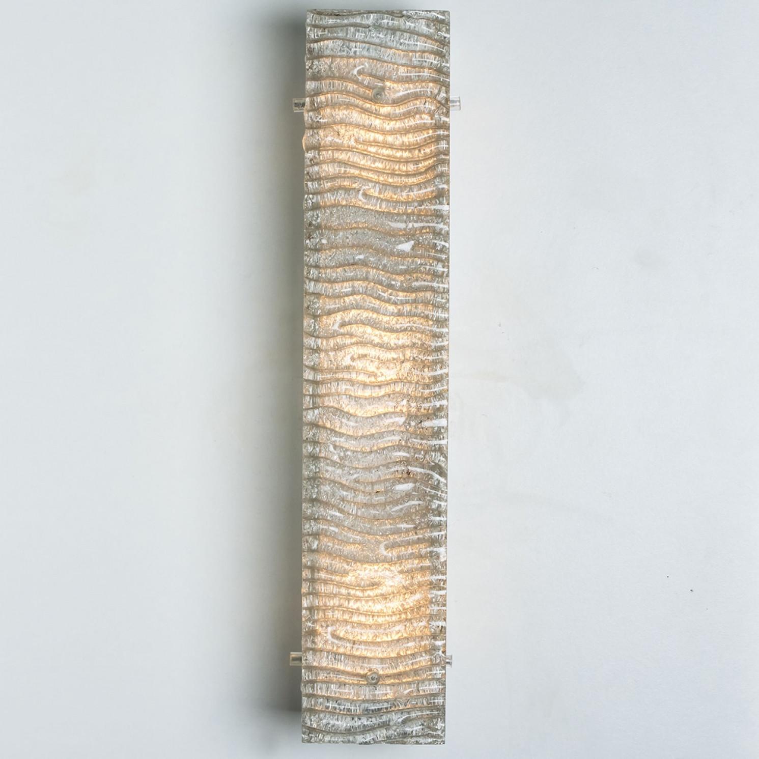 Several XL Structured Kaiser Glass and White Metal Wall Lights For Sale 8