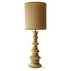 Glazed Moss Green Brown Ceramic Floor lamp, New Silk Lampshade by Rene Houben