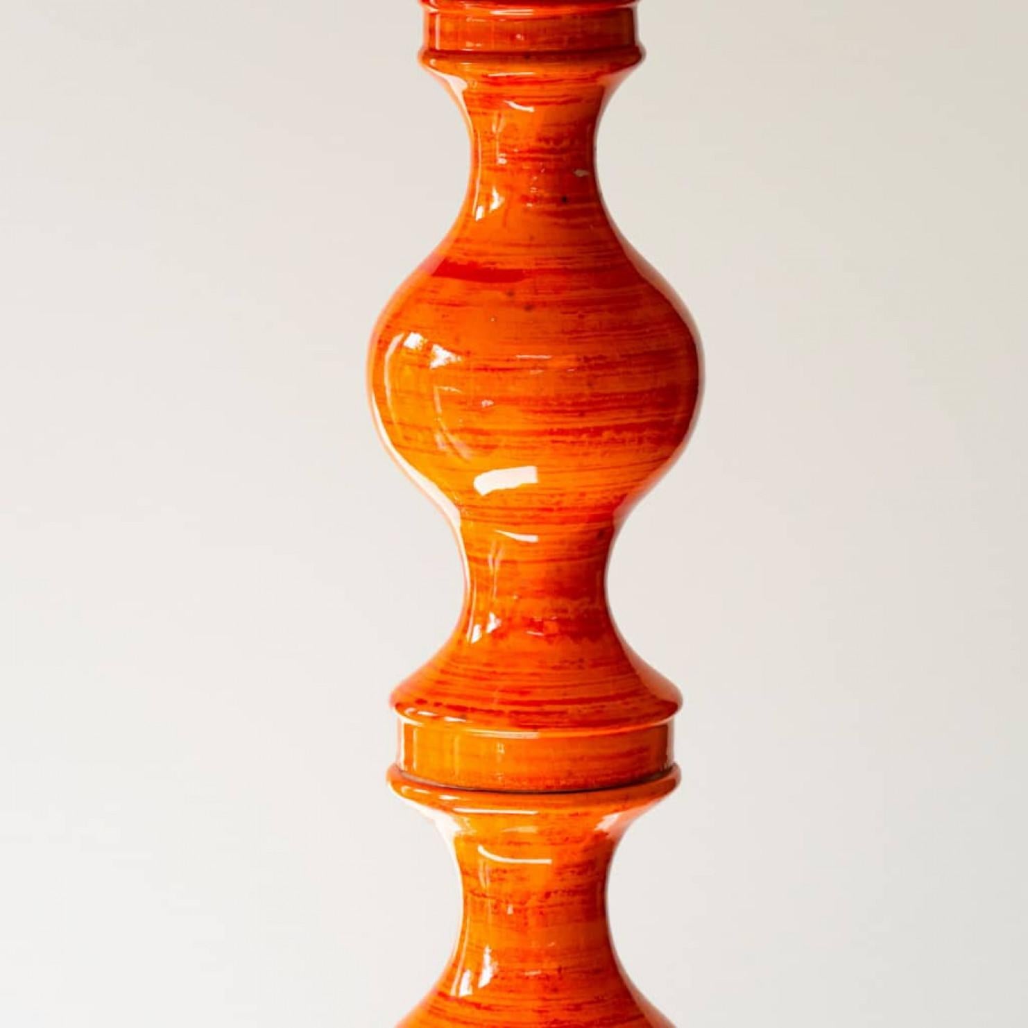 Danish XXL Orange Sculptural Floor Lamp, Custom Made Lampshade by R. Houben For Sale