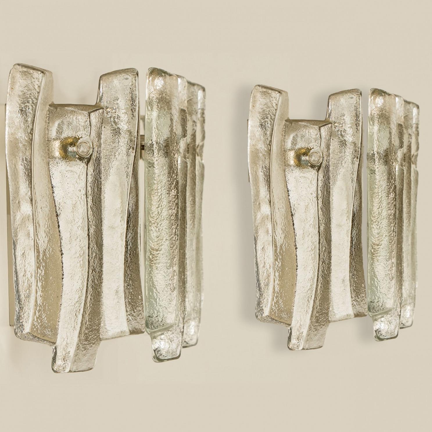 Mid-Century Modern 1 of the 4 Textured Ice Glass Chrome Wall Lights  Kalmar, 1970 For Sale