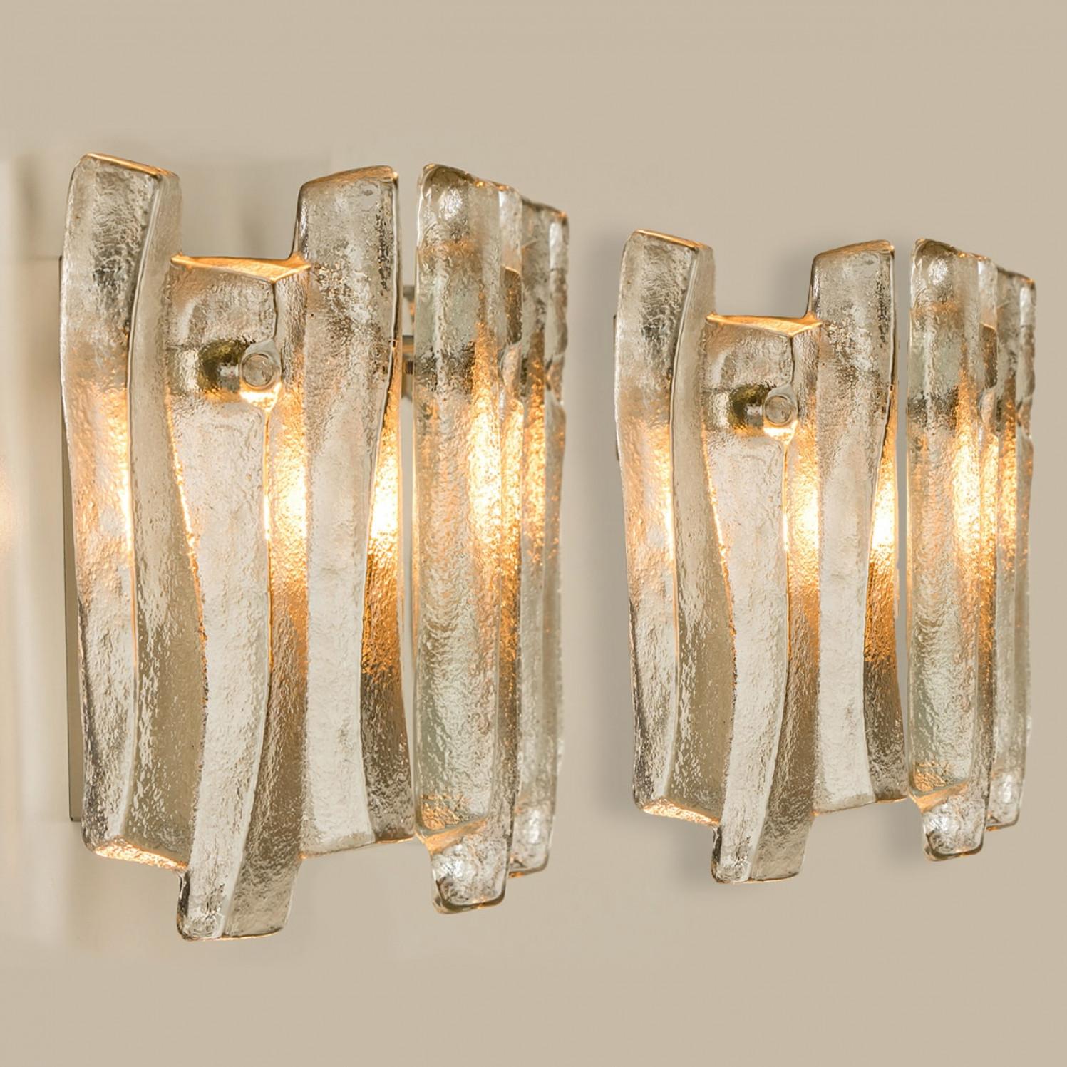 Austrian 1 of the 4 Textured Ice Glass Chrome Wall Lights  Kalmar, 1970 For Sale