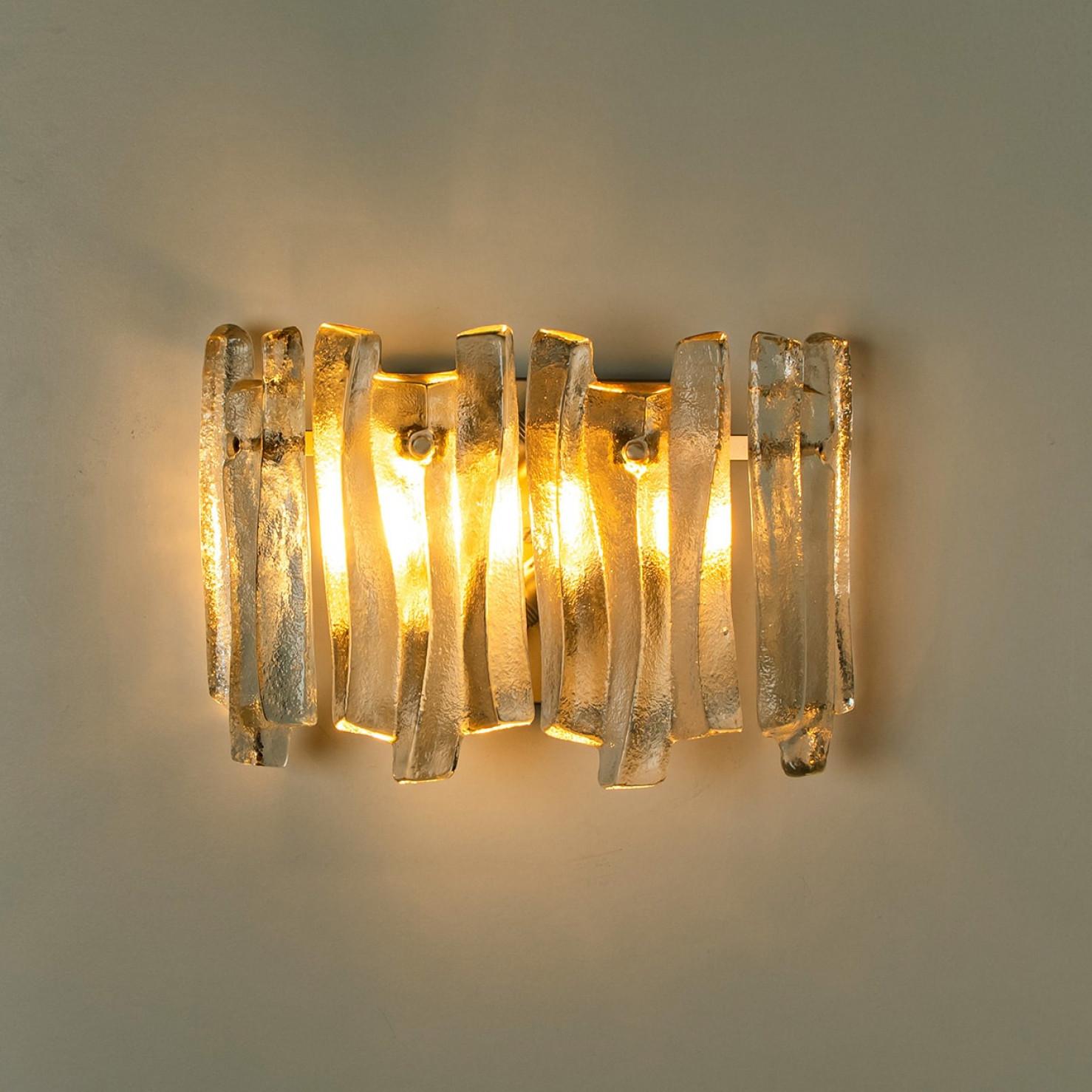 1 of the 4 Textured Ice Glass Chrome Wall Lights  Kalmar, 1970 For Sale 1