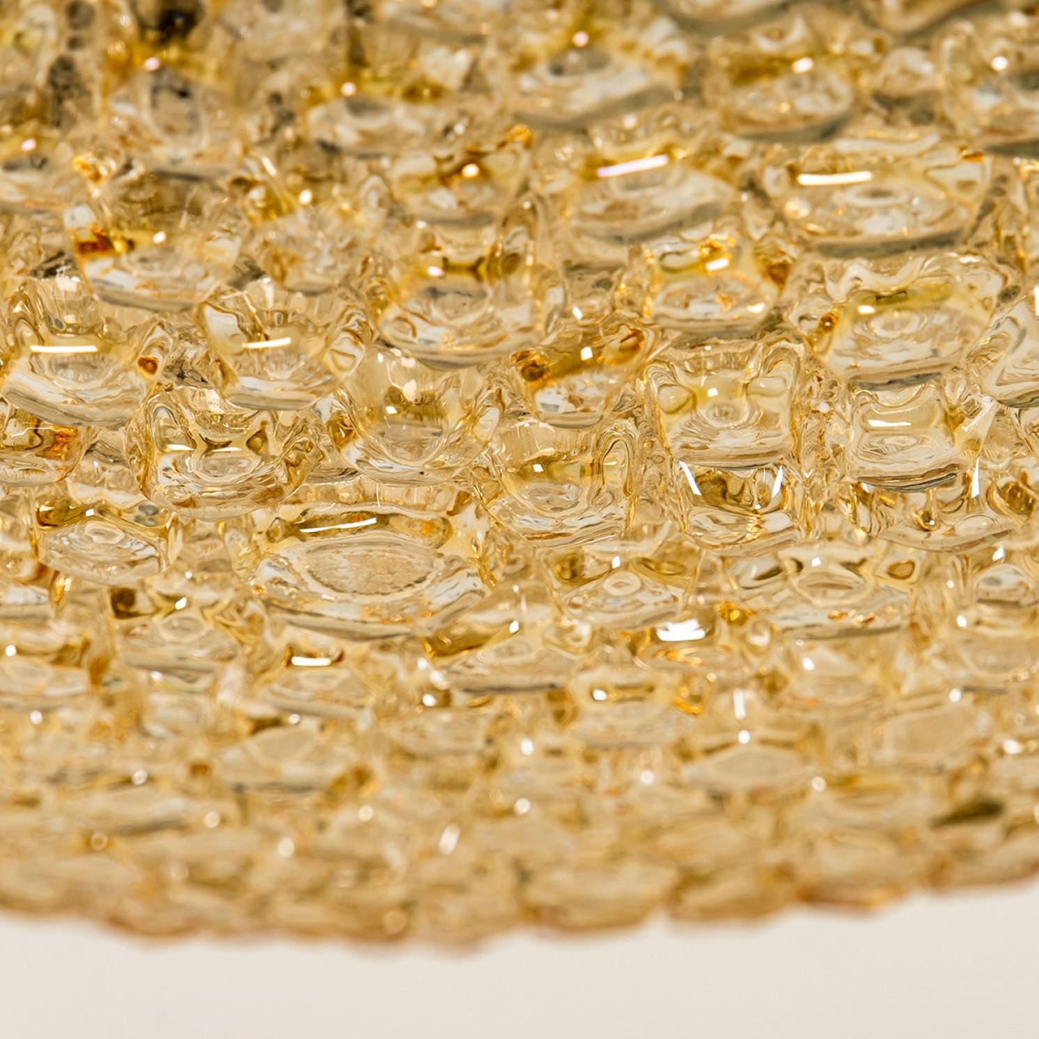 Mid-Century Modern Several Round Amber Textured Glass Wall Lights Flush Mounts, Limburg, 1970 For Sale