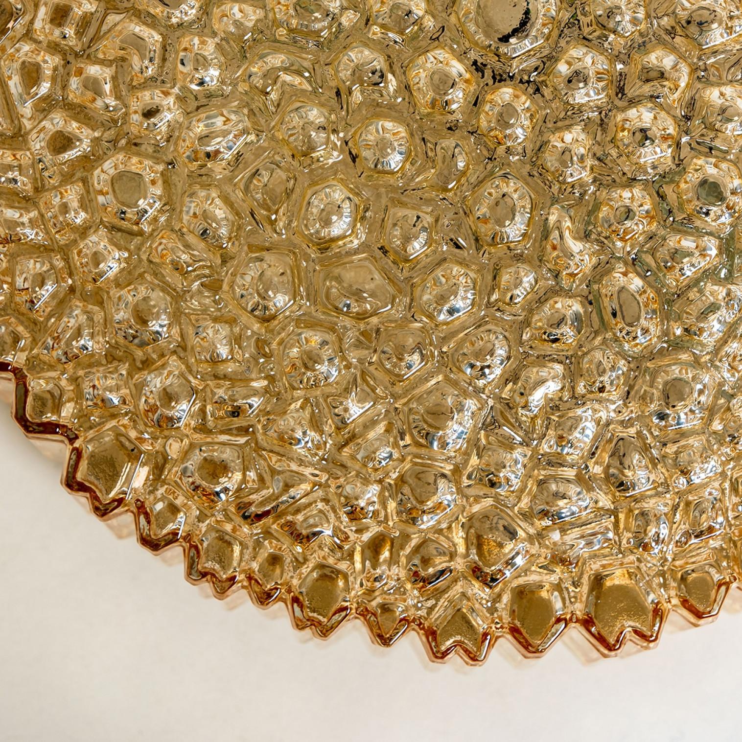 Other Several Round Amber Textured Glass Wall Lights Flush Mounts, Limburg, 1970 For Sale