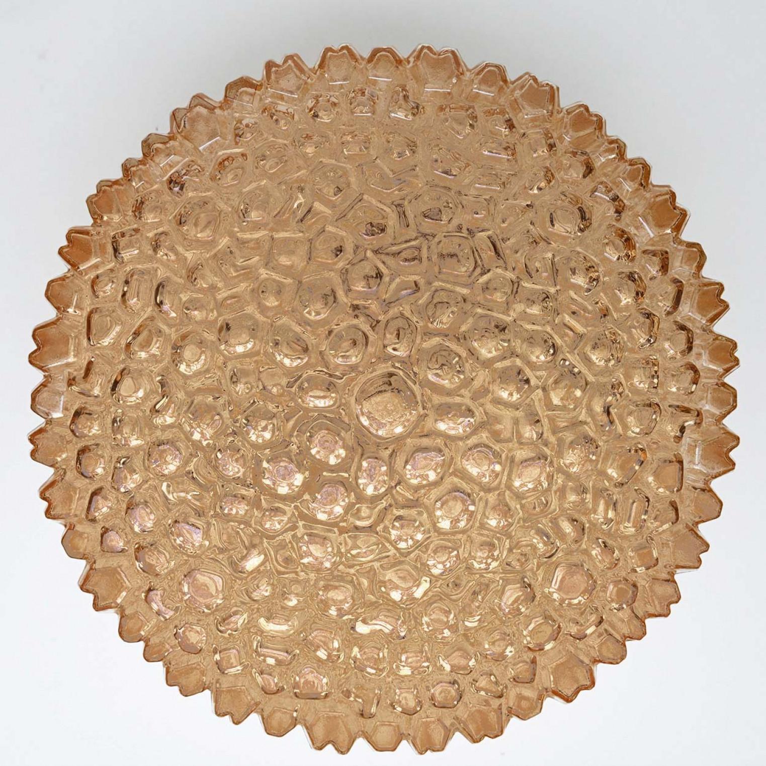 Several Round Amber Textured Glass Wall Lights Flush Mounts, Limburg, 1970 For Sale 5