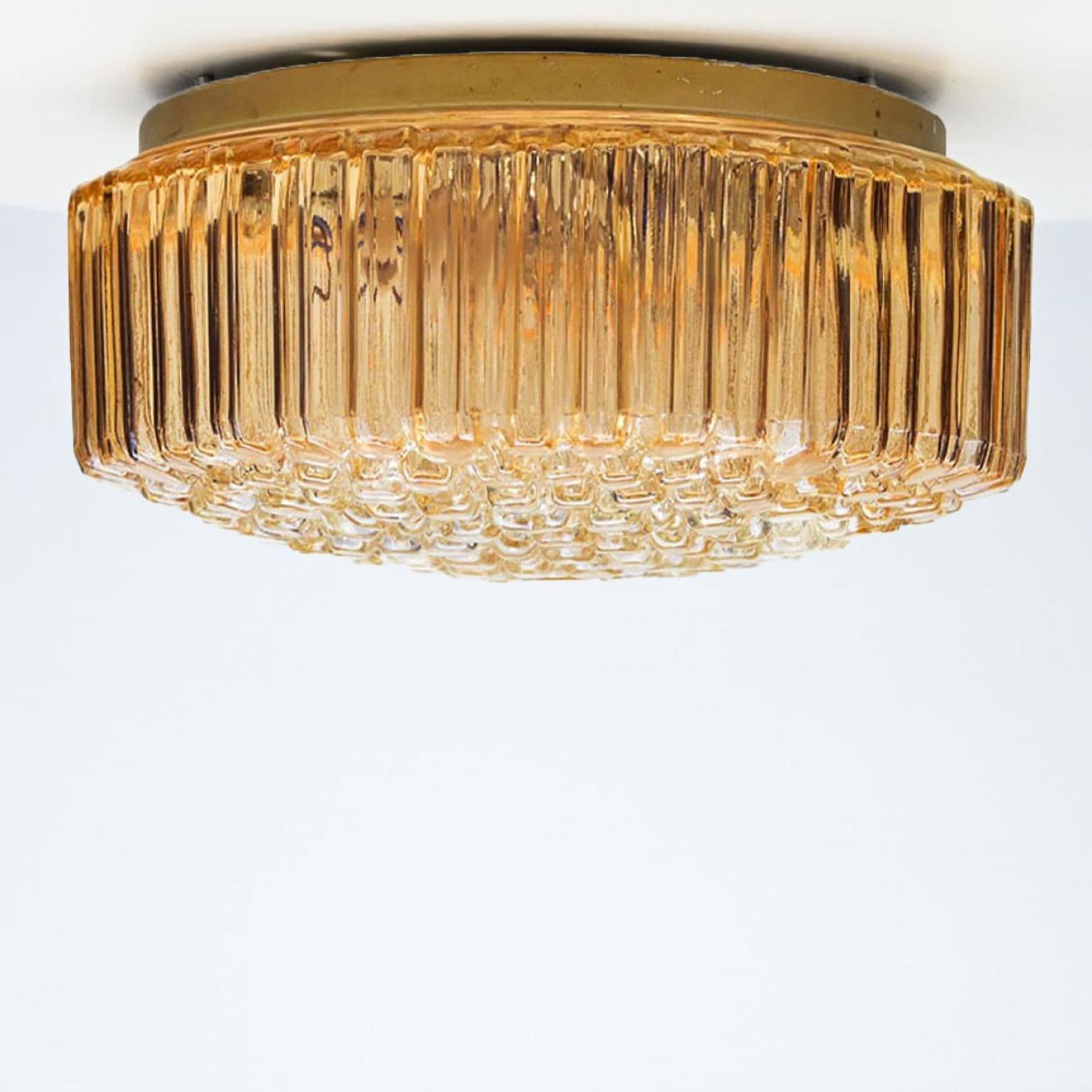 20th Century Several Round Amber Textured Glass Wall Lights Flush Mounts, Limburg, 1970 For Sale