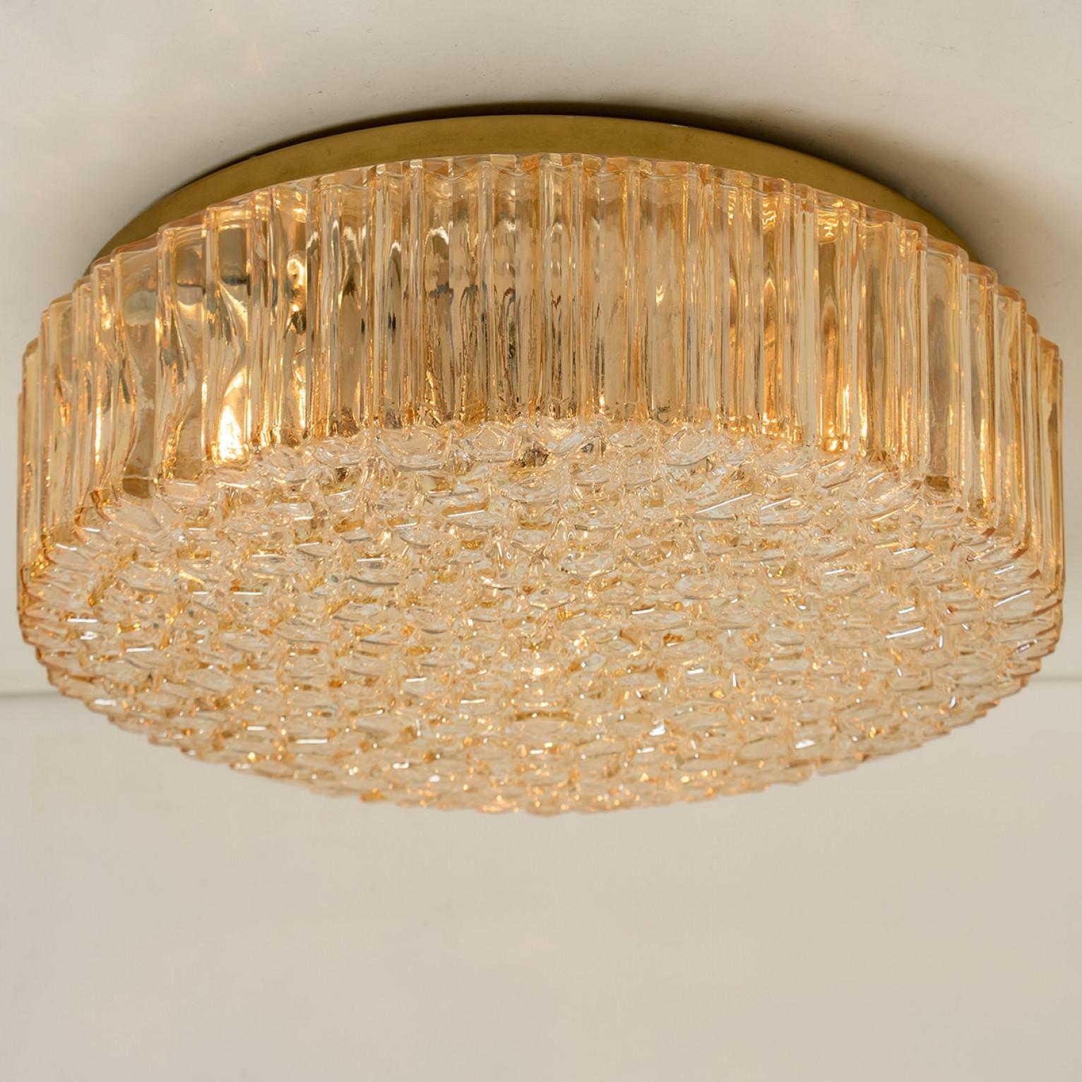 Several Round Amber Textured Glass Wall Lights Flush Mounts, Limburg, 1970 For Sale 4