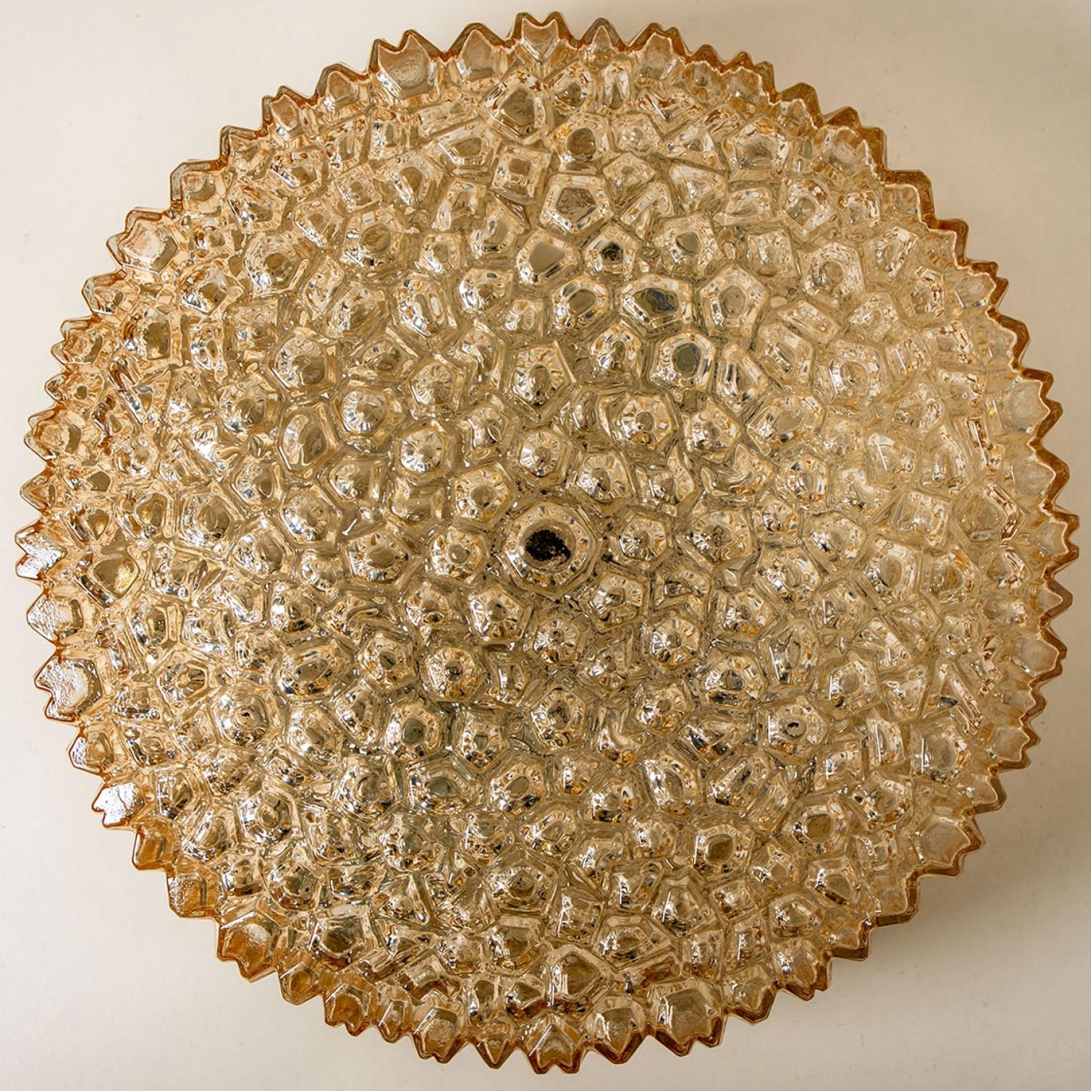 Several Round Amber Textured Glass Wall Lights Flush Mounts, Limburg, 1970 For Sale 3