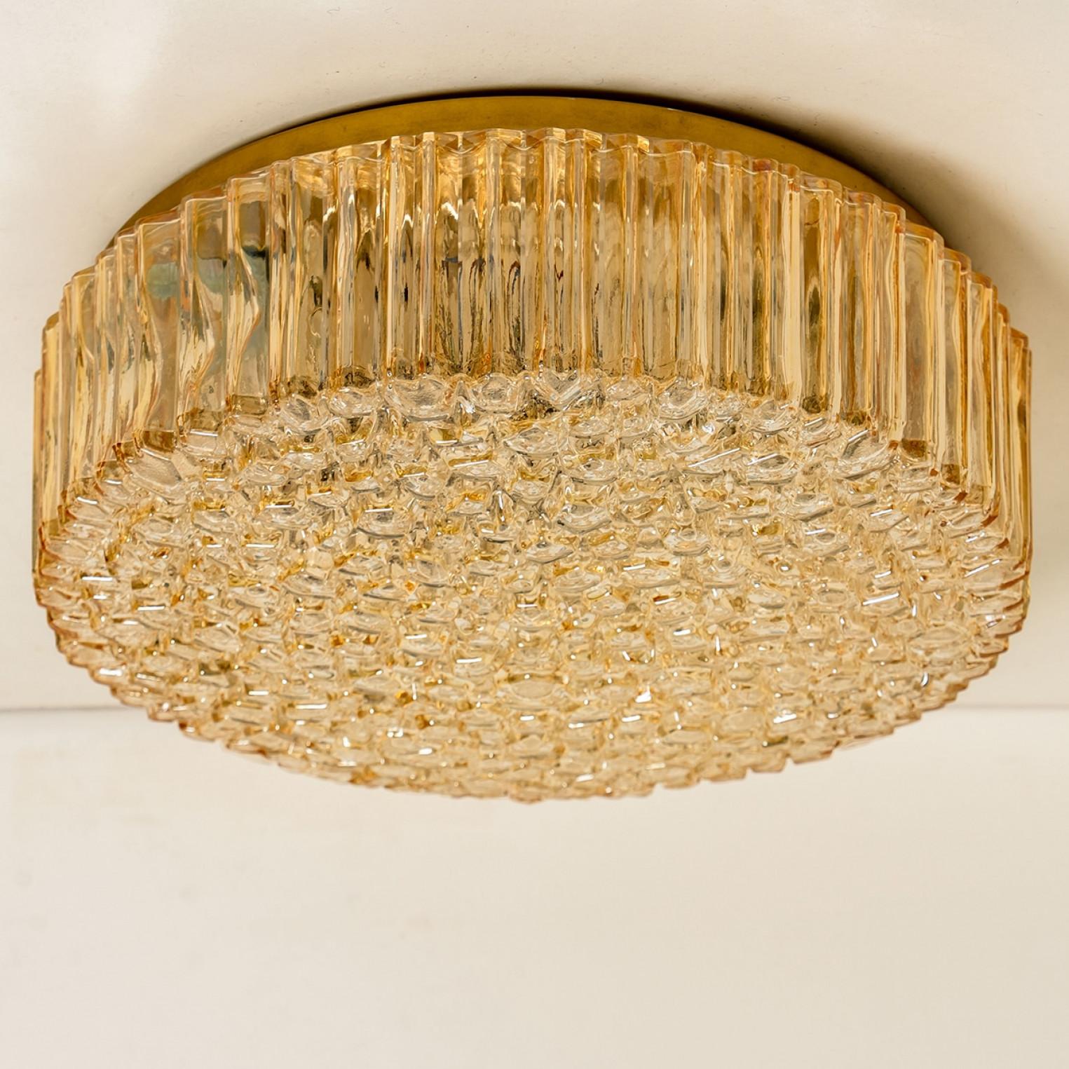 Several Round Amber Textured Glass Wall Lights Flush Mounts, Limburg, 1970 For Sale 2