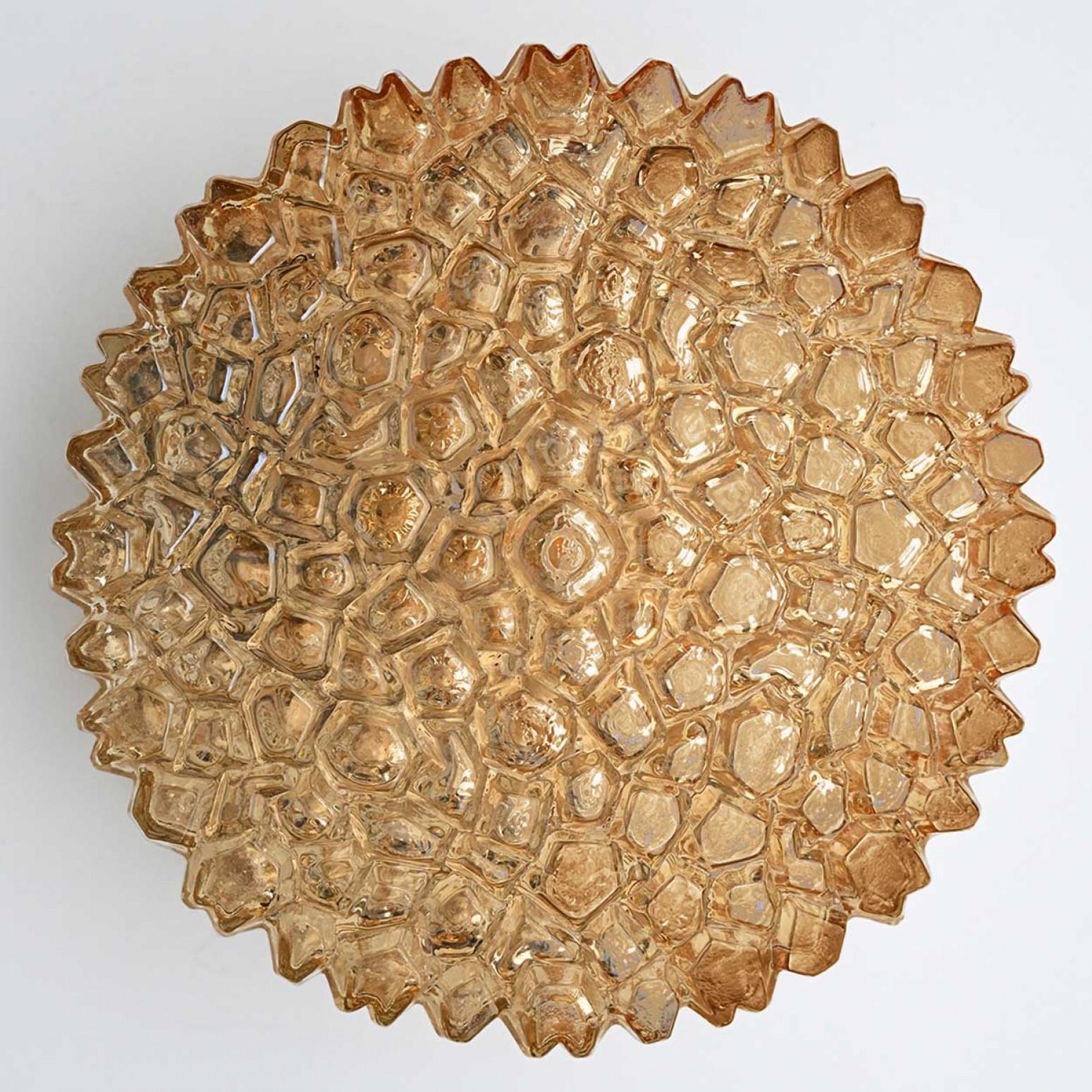 Several Round Amber Textured Glass Wall Lights Flush Mounts, Limburg, 1970 For Sale 6