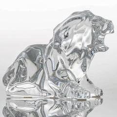 Baccarat Signed Crystal Roaring Lion Sculpture, France