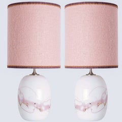 1 of the 2 Holmegaard White Pink Glass Table Lamps, Dusty Rose Custom Lampshade 1 of the 2 Holmegaard White Pink Glass Table Lamps, Dusty Rose Custom Lampshade