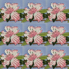 1 of the 40 Antique Art Nouveau Tiles Pink Flower, Gilliot Freres Hemiksen