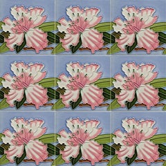 1 der 40 antiken Jugendstilfliesen Rosa Blume, Gilliot Freres Hemiksen