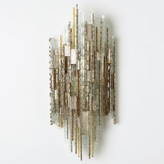 PoliArte Sculpted Glass Silver Yellow Wall Light, Italy, 1970s