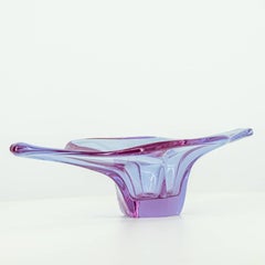 Val Saint Lambert Organic Opal Blue and Lilac Glass Bowl, Belgium 1980s